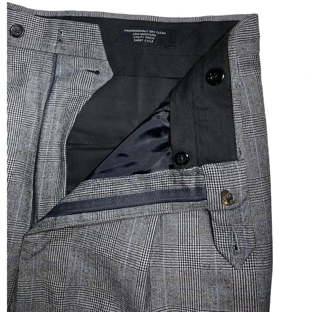 Jos A Bank Mens Gray‎ Blue Windowpane Flannel Soft Wool Fall/Winter Dress Pants
